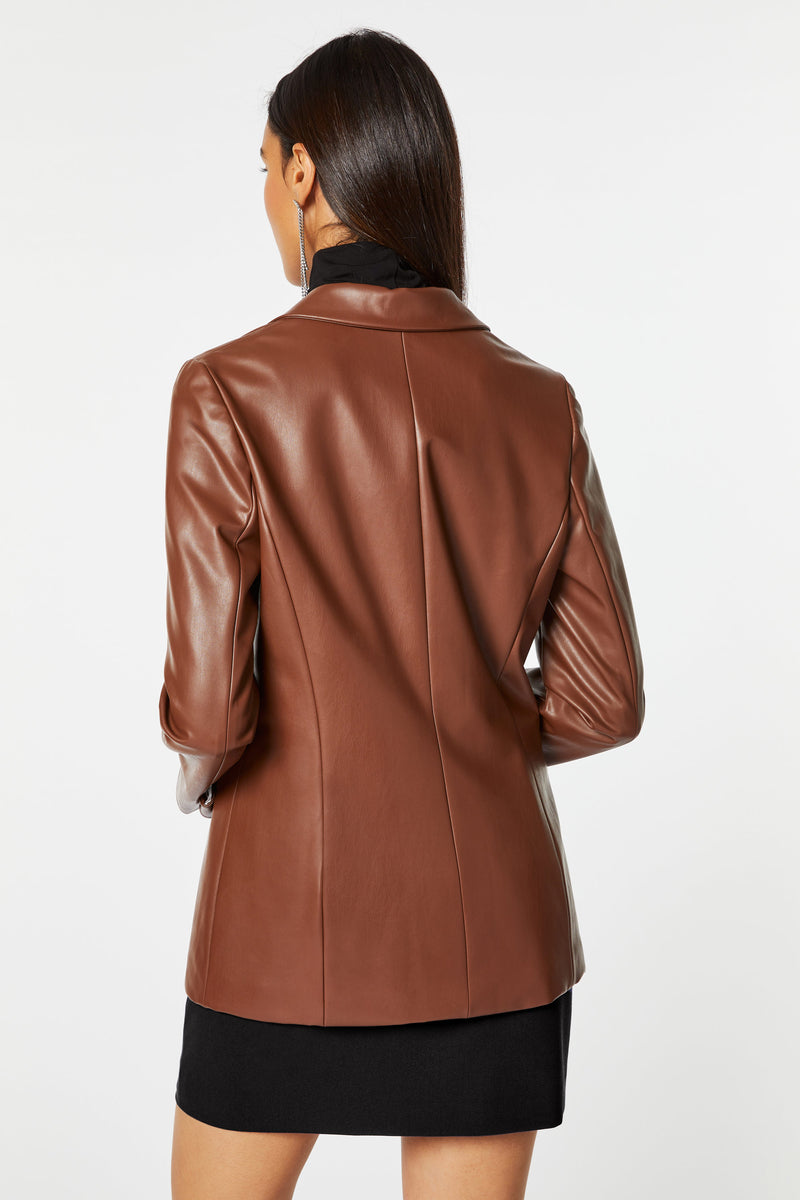 FAUX LEATHER TAILORED BLAZER
