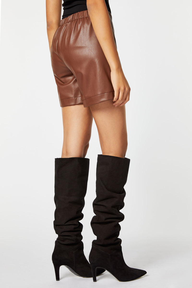 FAUX LEATHER LOOSE-FIT BERMUDA SHORTS