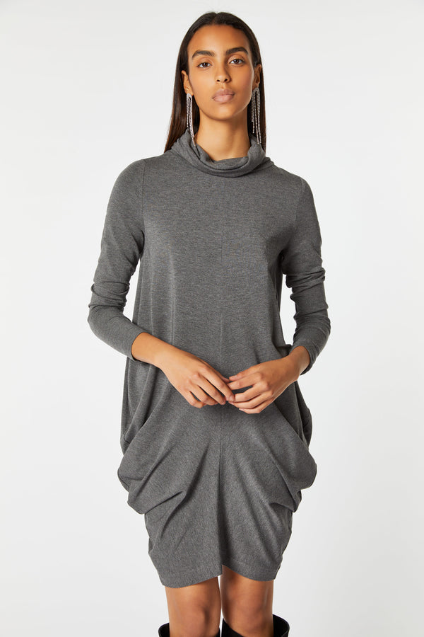 DRAPED COWL-NECK DRESS IN STRETCHY VISCOSE JERSEY