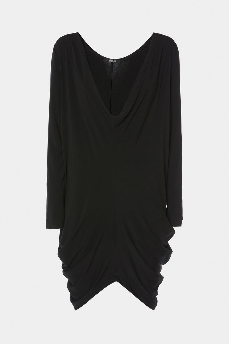 DRAPED DRESS IN STRETCHY VISCOSE JERSEY WITH ADJUSTABLE COWL-NECK