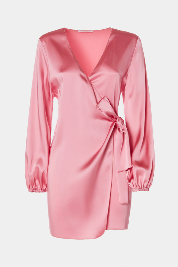 BELTED ROBE DRESS IN STRETCHY SATIN