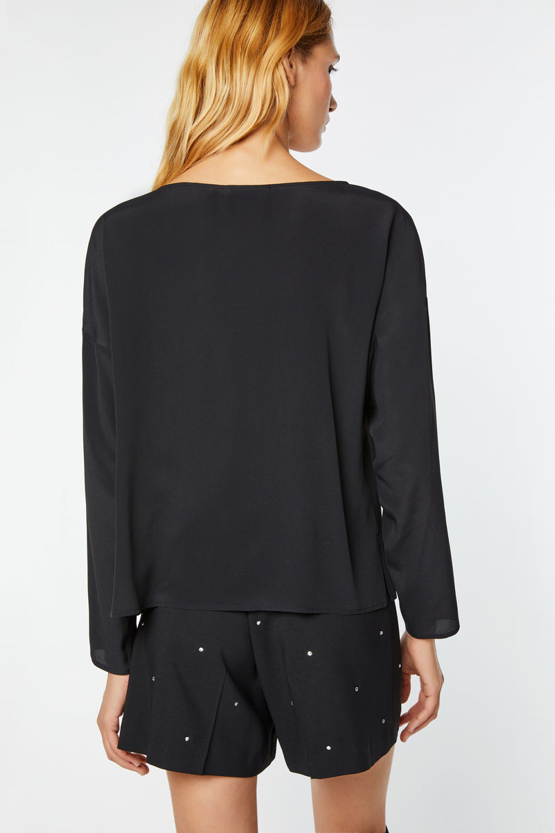 CREPE DE CHINE TOP WITH RHINESTONE DETAILS AT THE NECKLINE
