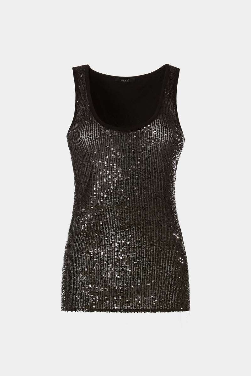 SLEEVELESS TOP WITH SEQUINNED FRONT