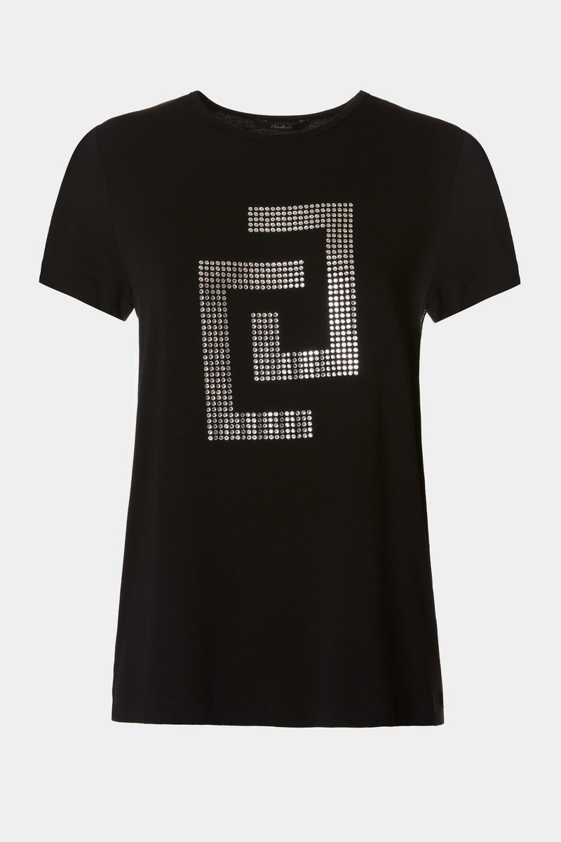 T-SHIRT IN STRETCHY JERSEY WITH OVERSIZED RHINESTONE CARLA G LOGO