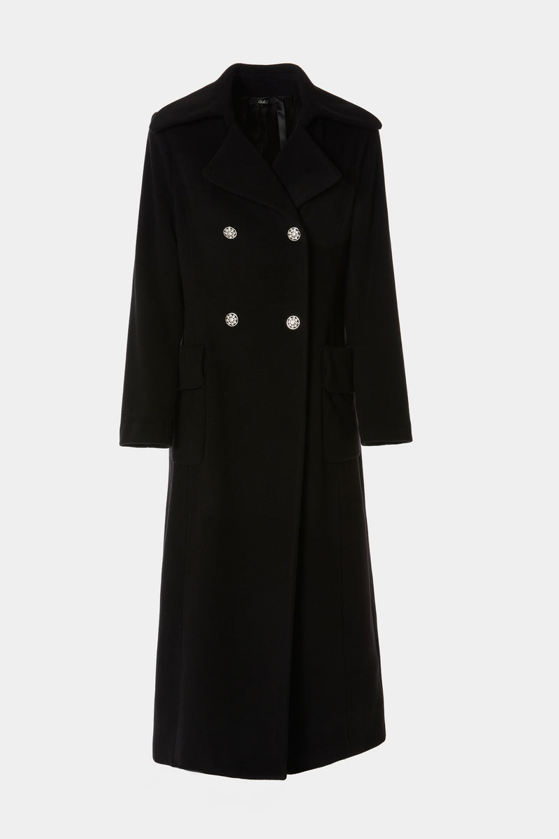 DOUBLE-BREASTED OVERCOAT IN CASHMERE WOOL WITH BEJEWELLED BUTTONS AND RHINESTONES
