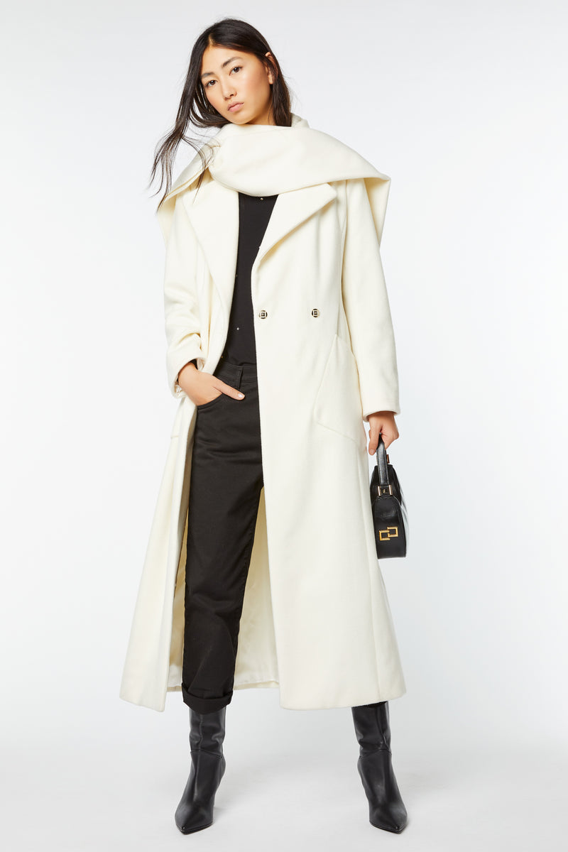 LONG SCARF-NECK COAT IN CASHMERE WOOL