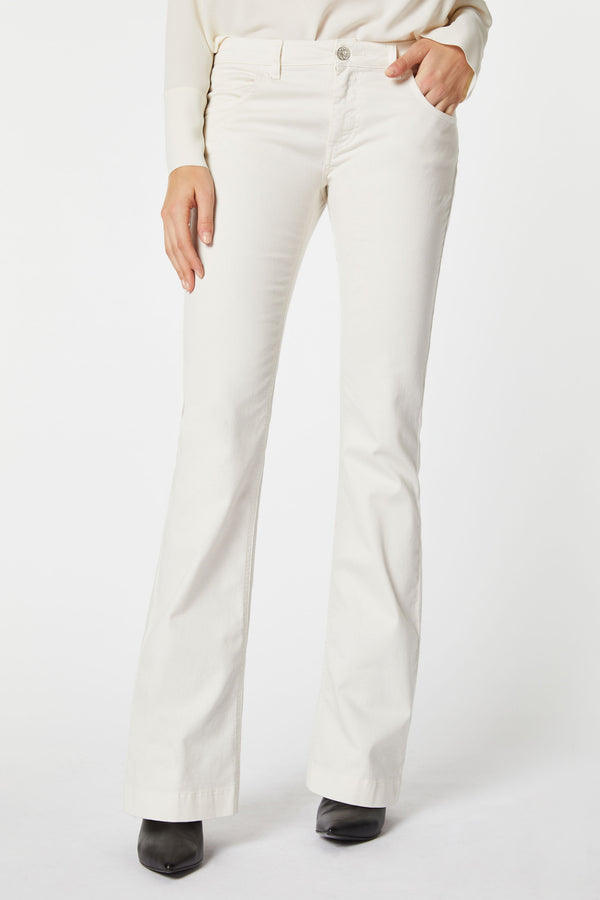 BELL BOTTOM JEANS IN STRETCHY COTTON GABERDINE WITH BEJEWELLED BUTTONS