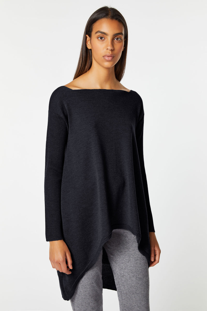 SHIRT SWEATER IN MERINO WOOL WITH SQUARE NECK