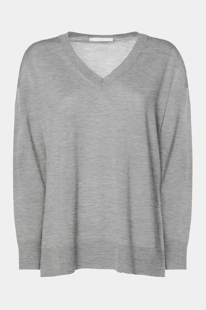 PLAIN STITCH LOOSE-FIT V-NECK TOP IN MERINO WOOL