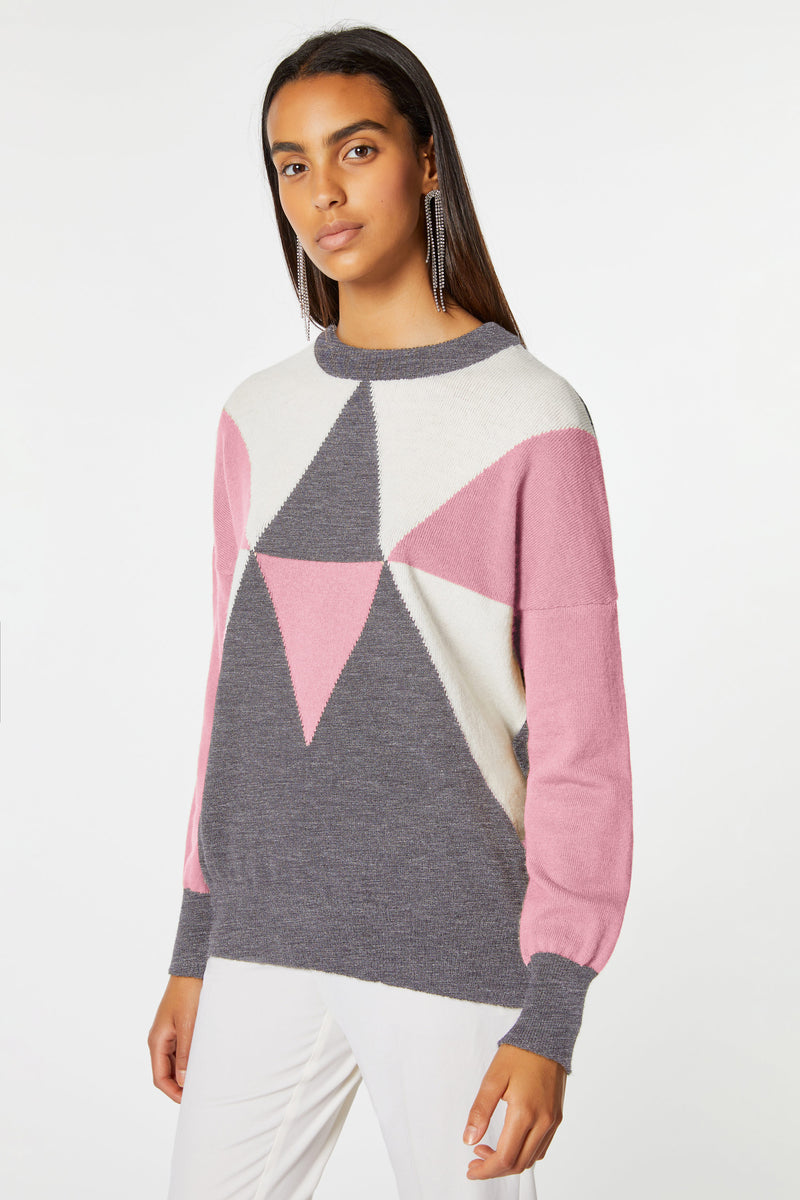 CHUNKY KNIT CREW-NECK SWEATER WITH COLOR-BLOCK DETAILS