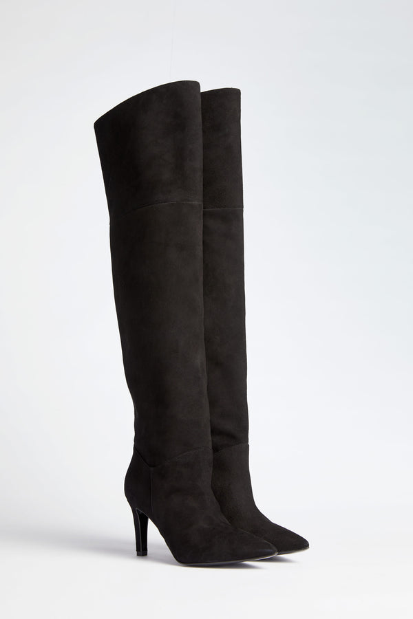 POINTED-TOE SUEDE THIGH-HIGH BOOTS 