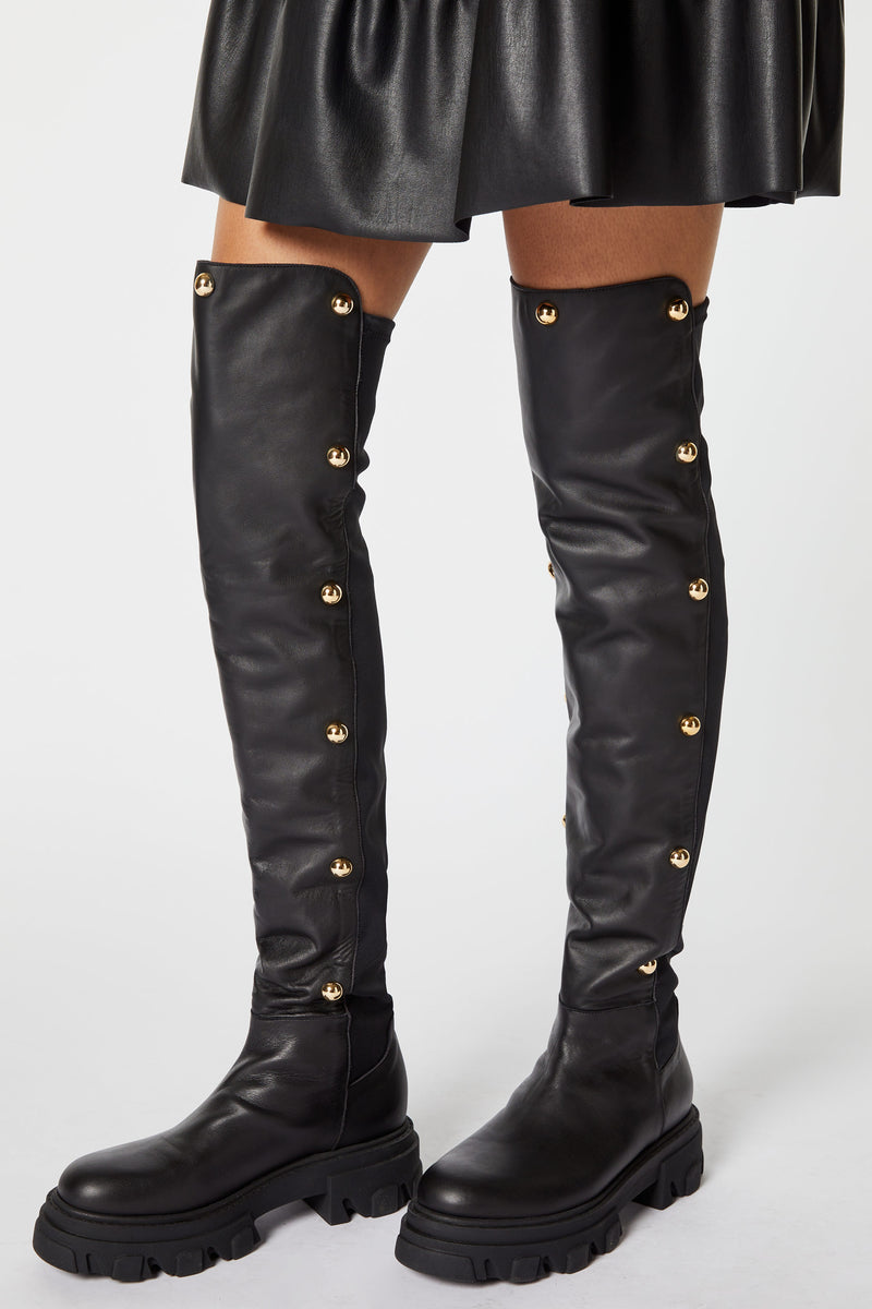 KNEE-HIGH BOOTS WITH GOLDEN STUD DETAILS