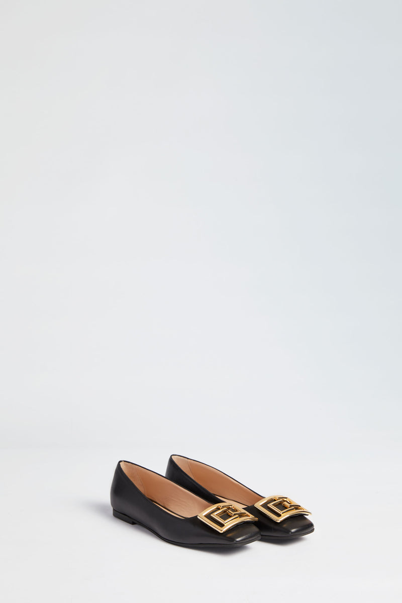 SQUARE-TOE BALLET FLATS WITH OVERSIZED GOLD BUCKLES