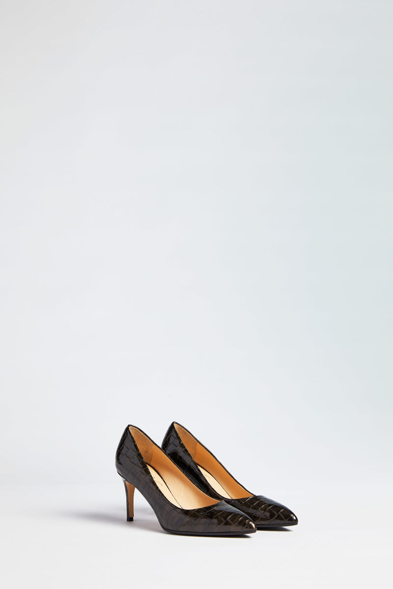 POINTED-TOE PUMPS IN CROC-EMBOSSED LEATHER