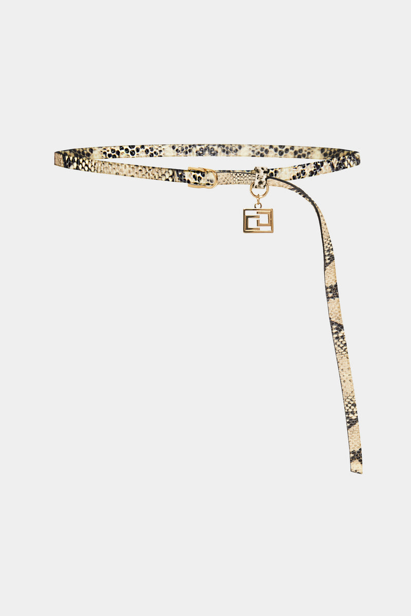 LONG THIN FAUX PYTHON BELT WITH DOUBLE BUCKLE 