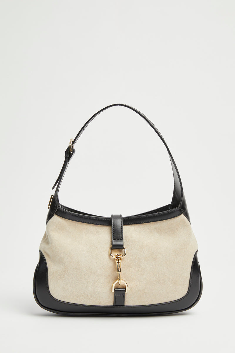 SUEDE SHOULDER BAG WITH CONTRASTING LEATHER TRIMMINGS
