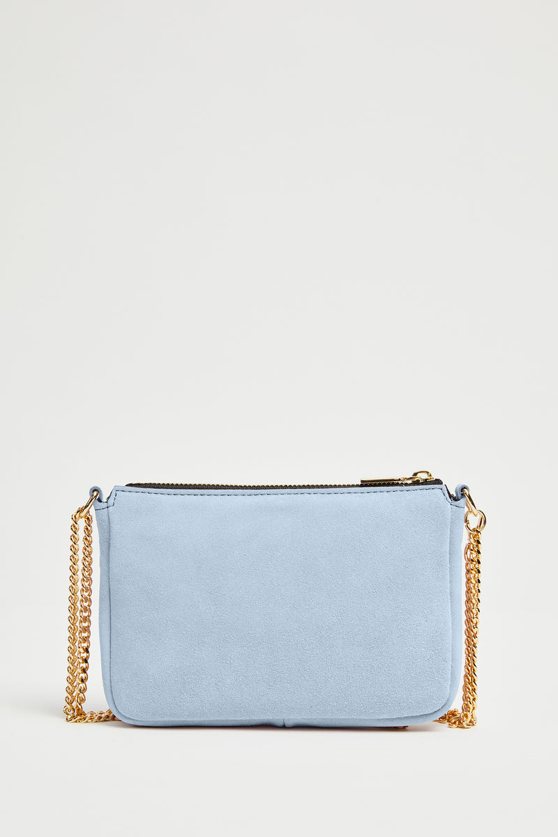 SUEDE CLUTCH BAG WITH ADJUSTABLE CHAIN STRAP