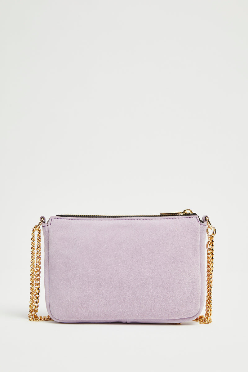 SUEDE CLUTCH BAG WITH ADJUSTABLE CHAIN STRAP