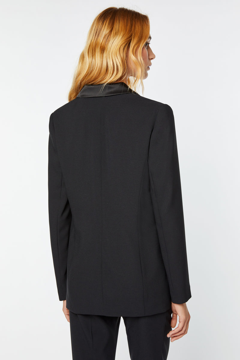 DOUBLE-BREASTED BLAZER IN VISCOSE CREPE WITH ENVERS SATIN DETAILS   