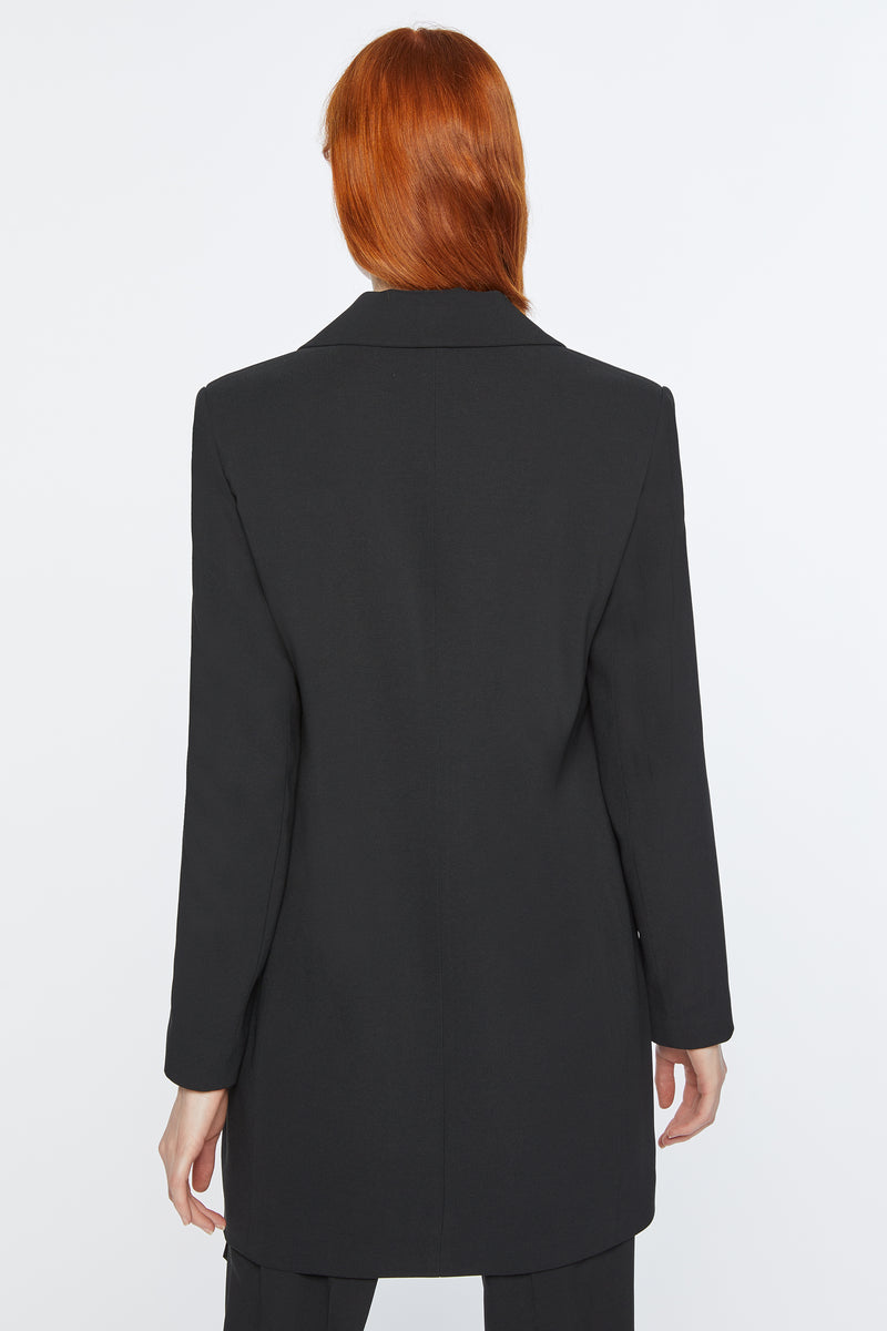 LONG JACKET IN STRETCH VISCOSE CREPE WITH SHOULDER PADS