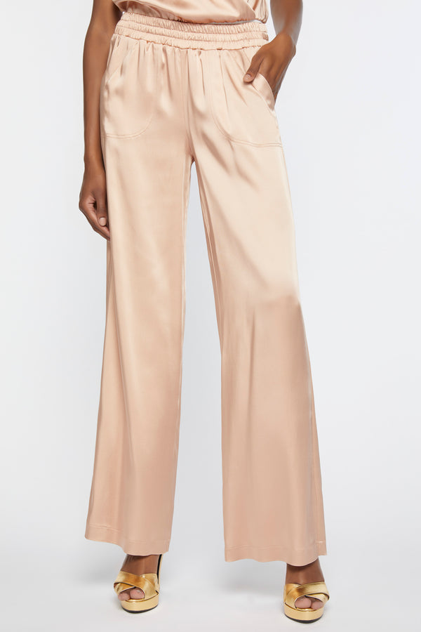 STRETCH SATIN BELTED PANTS