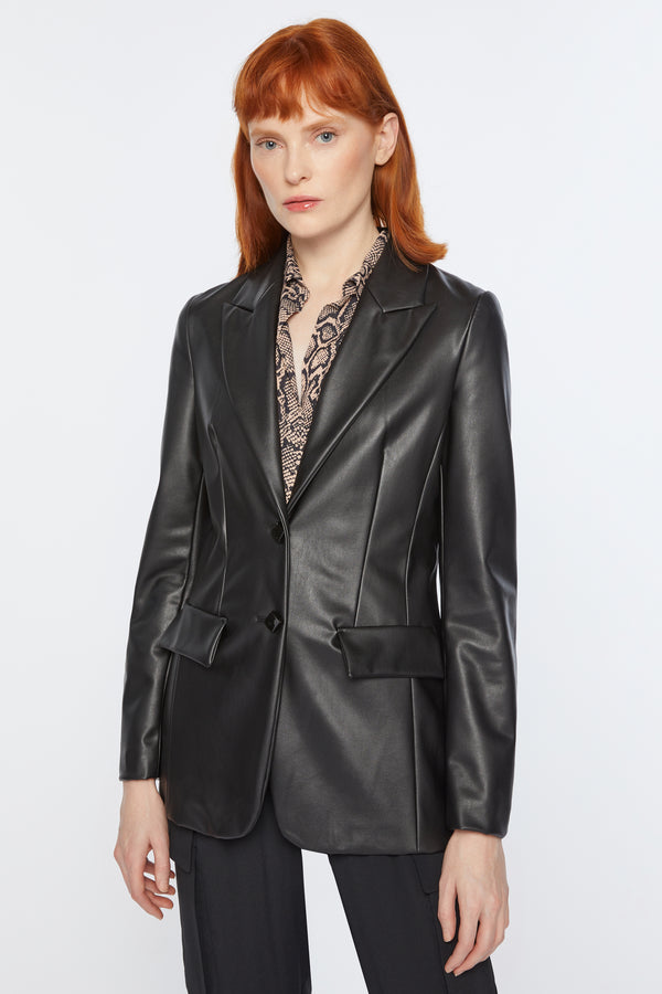 LINED FAUX LEATHER SINGLE-BREASTED BLAZER