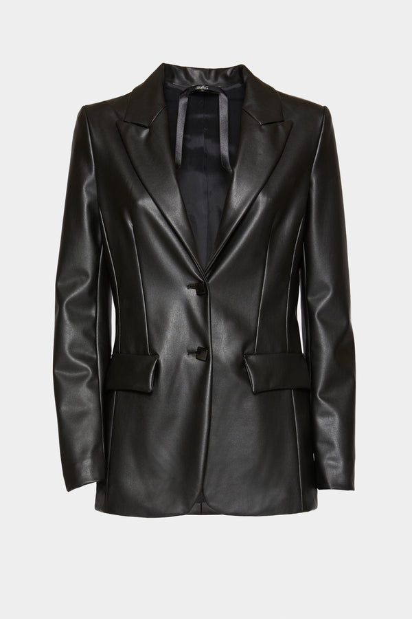 LINED FAUX LEATHER SINGLE-BREASTED BLAZER