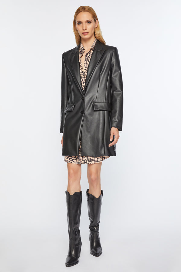 LINED FAUX LEATHER LONG JACKET