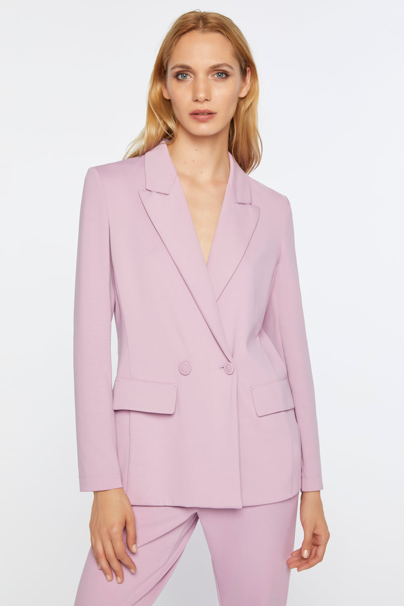 DOUBLE-BREASTED BLAZER IN ENGINEERED STRETCH JERSEY WITH COATED BUTTONS