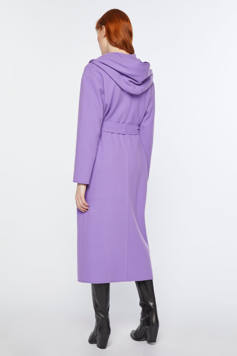 LONG ROBE COAT IN MOUFLON WOOL WITH OVERSIZE SHAWL COLLAR AND HOOD