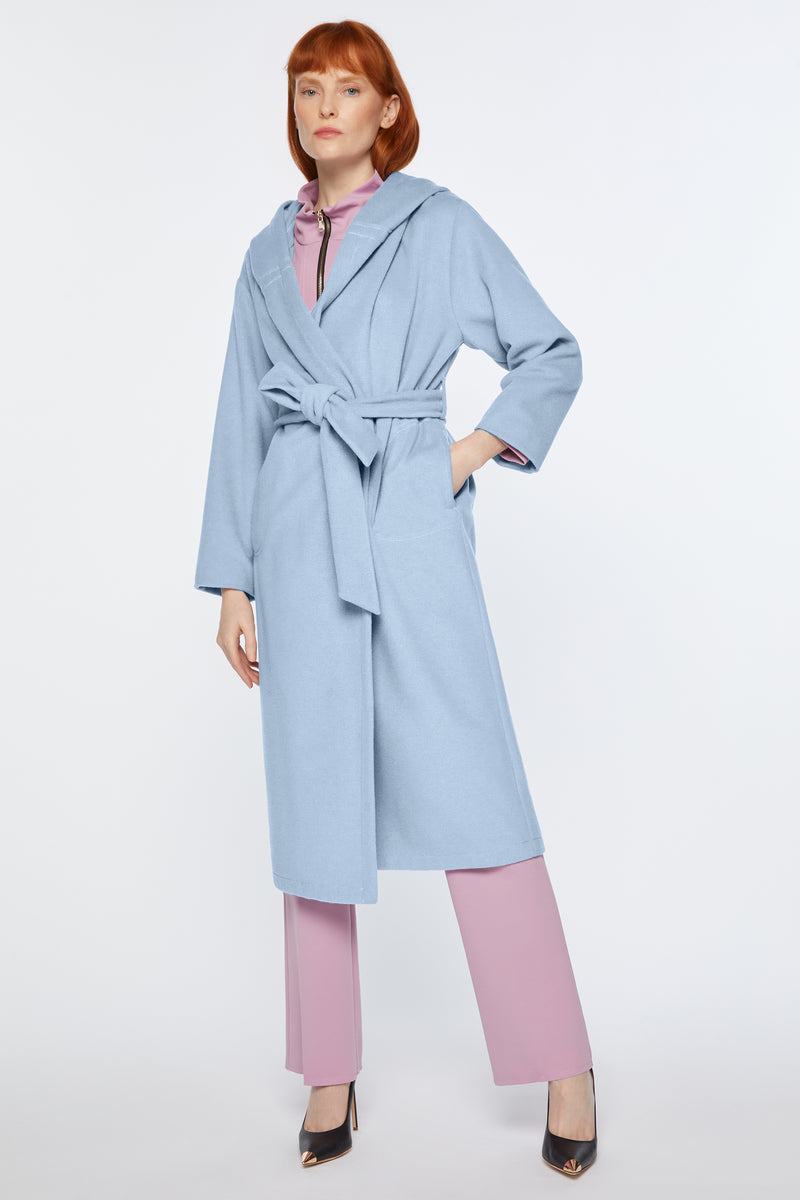 LONG ROBE COAT IN CASHMERE WOOL CLOTH WITH OVERSIZE SHAWL COLLAR AND HOOD