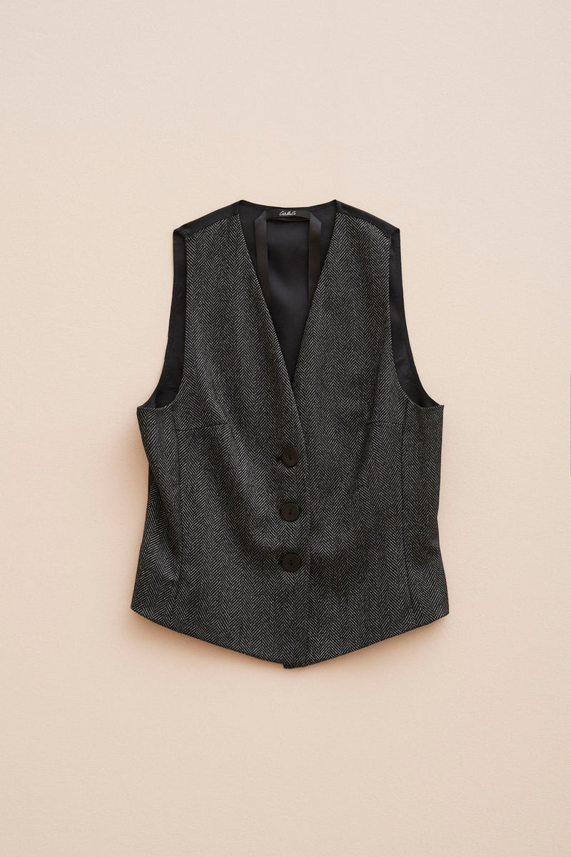 TAILORED VEST IN STRETCHY FLANNEL WITH MOTHER-OF-PEARL BUTTONS 