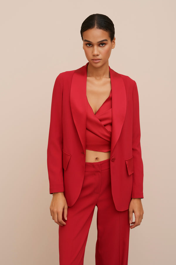 SINGLE-BREASTED BLAZER WITH SHAWL LAPELS IN STRETCHY VISCOSE CREPE