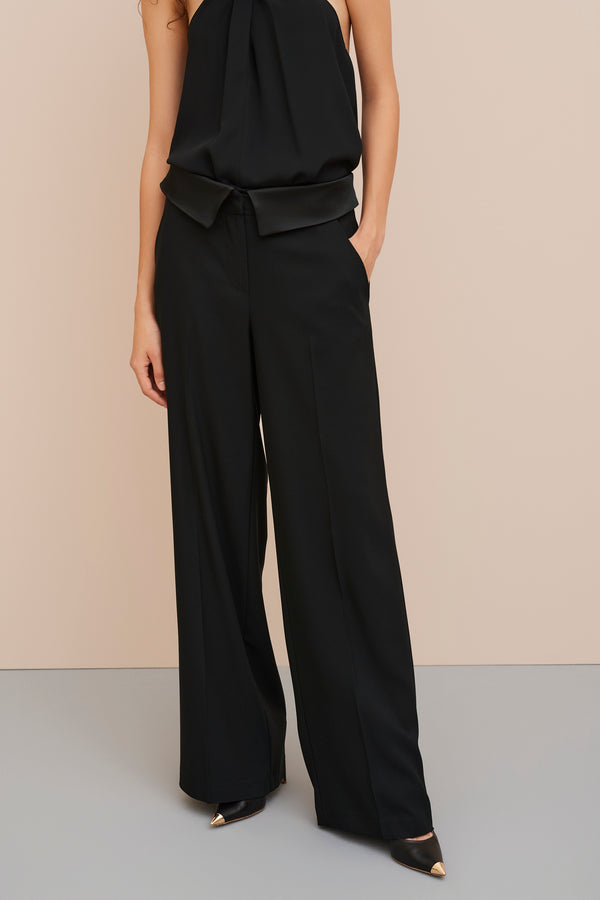 TAILORED PANTS IN STRETCHY VISCOSE CREPE WITH TURN-UP WAIST