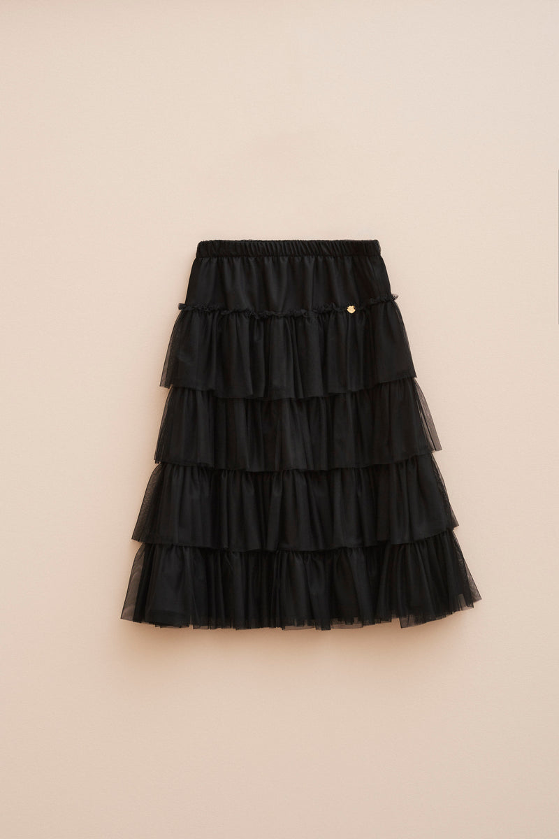 FLOUNCY FLARED SKIRT IN TULLE WITH SEWN-ON G MEDAL 