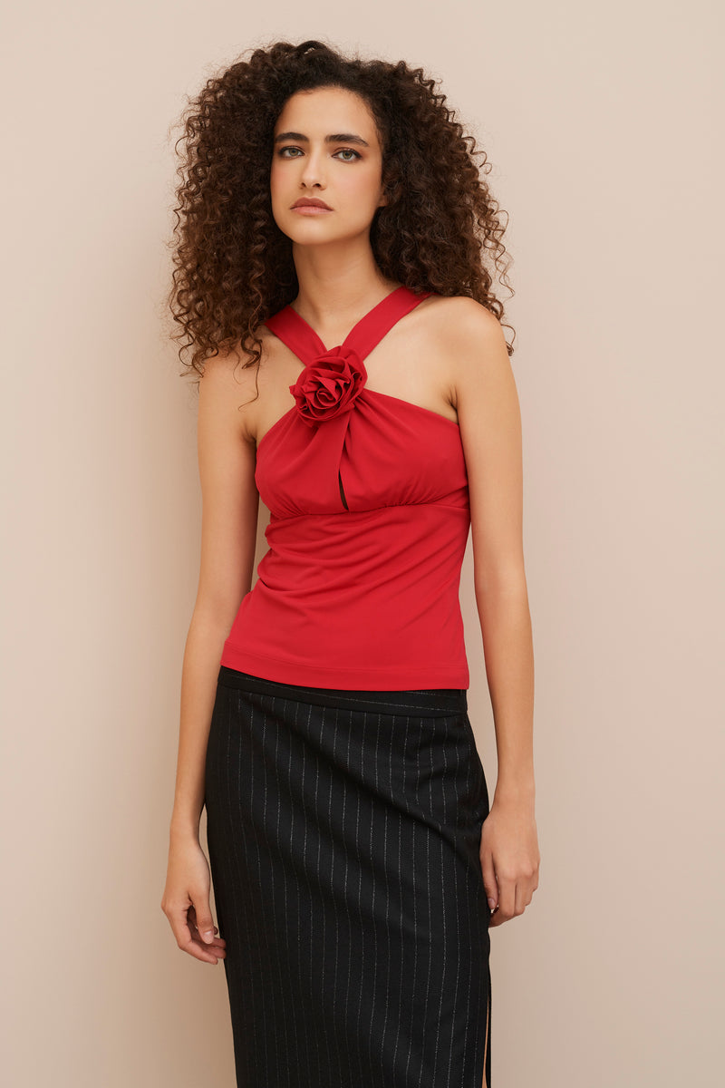 GATHERED HALTER-NECK TOP IN STRETCHY JERSEY CREPE