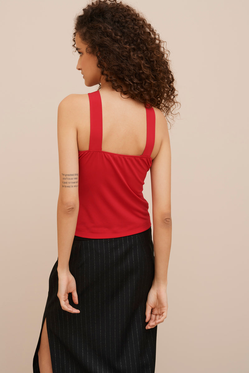 GATHERED HALTER-NECK TOP IN STRETCHY JERSEY CREPE