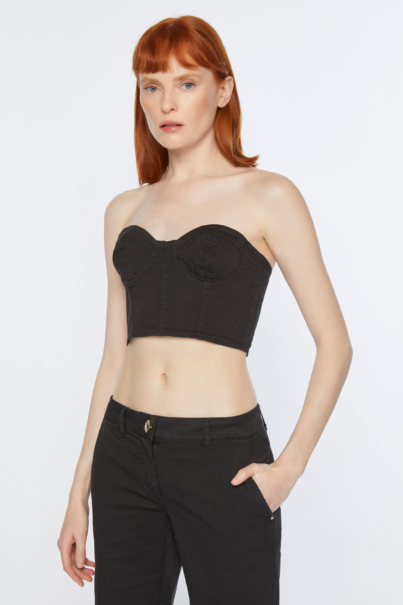 DENIM TOP IN STRETCH COTTON GABARDINE WITH SHAPED CUPS AND UNDERWIRES