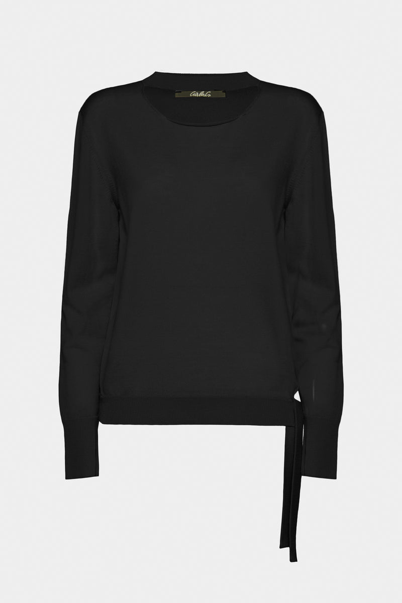 SWEATER IN MERINO WOOL WITH CUT-OUT DETAILS AND TIE-UP HEMS