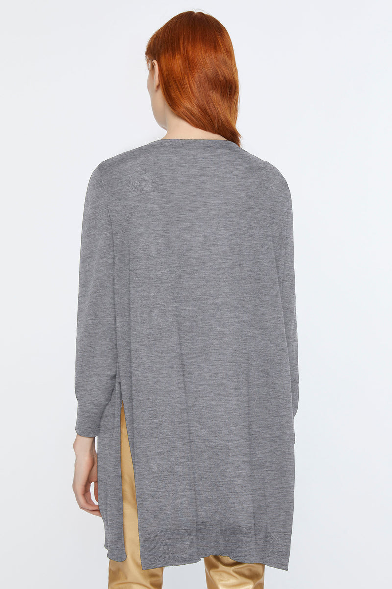 LONG SWEATER IN MERINO WOOL WITH SIDE SPLITS AND TIE STRAPS