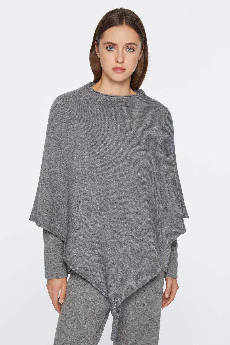 STRETCHY KNIT PONCHO WITH KNOT
