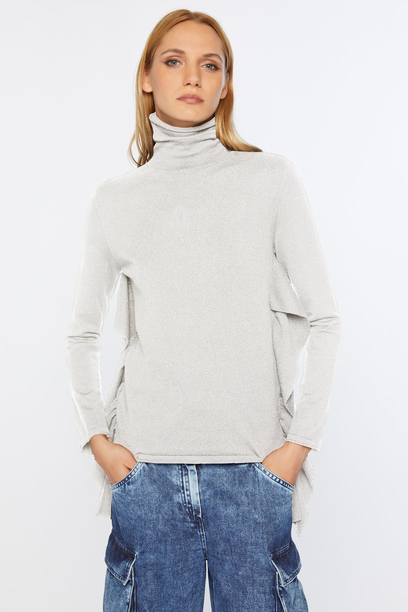 STRETCHY TURTLENECK SWEATER WITH FLOUNCES
