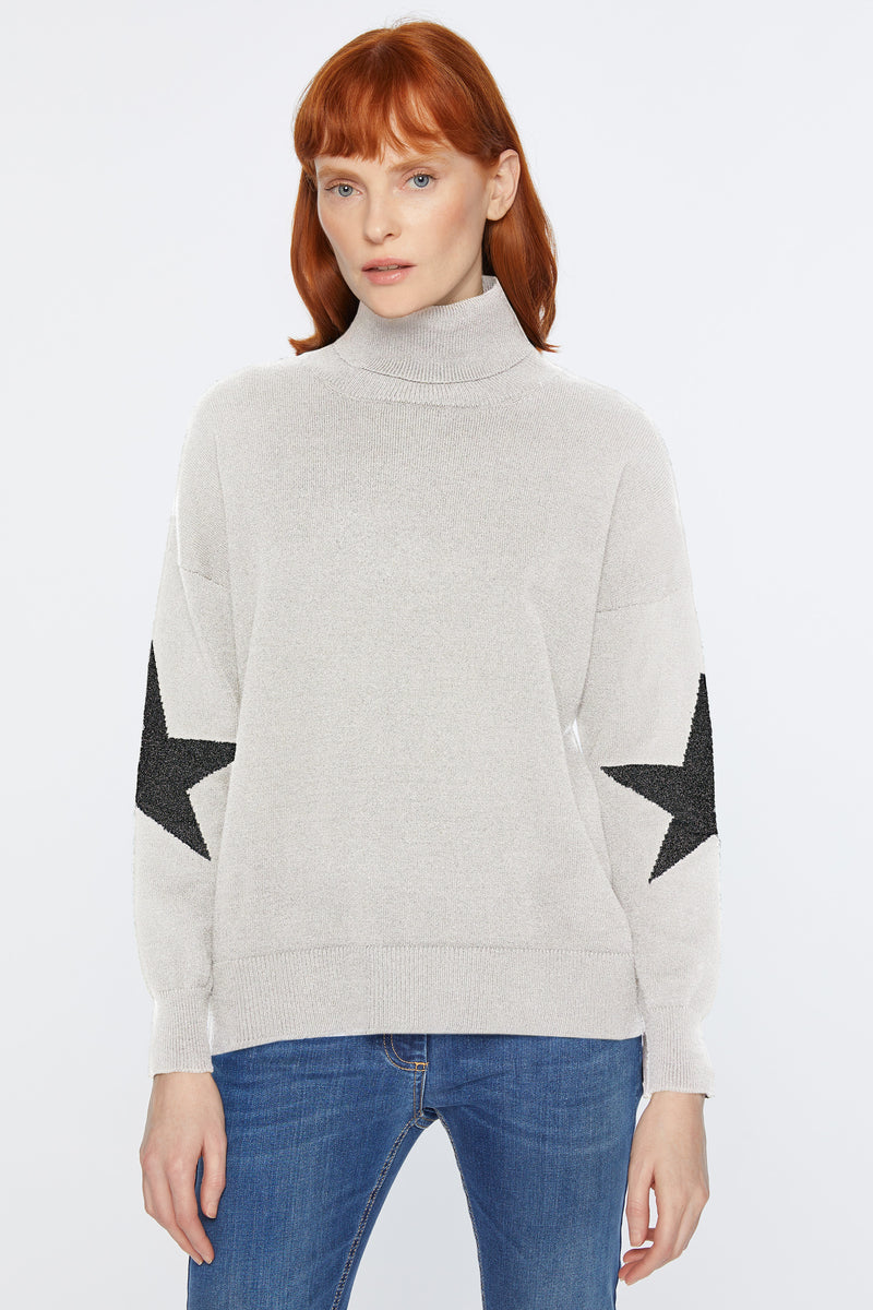 STRETCHY TURTLENECK SWEATER WITH STARS AT THE ELBOWS