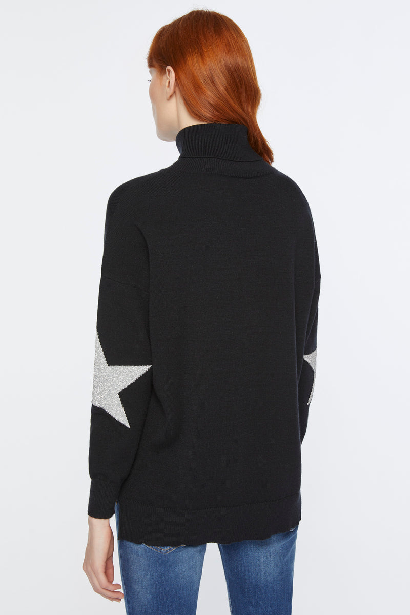 STRETCHY TURTLENECK SWEATER WITH STARS AT THE ELBOWS