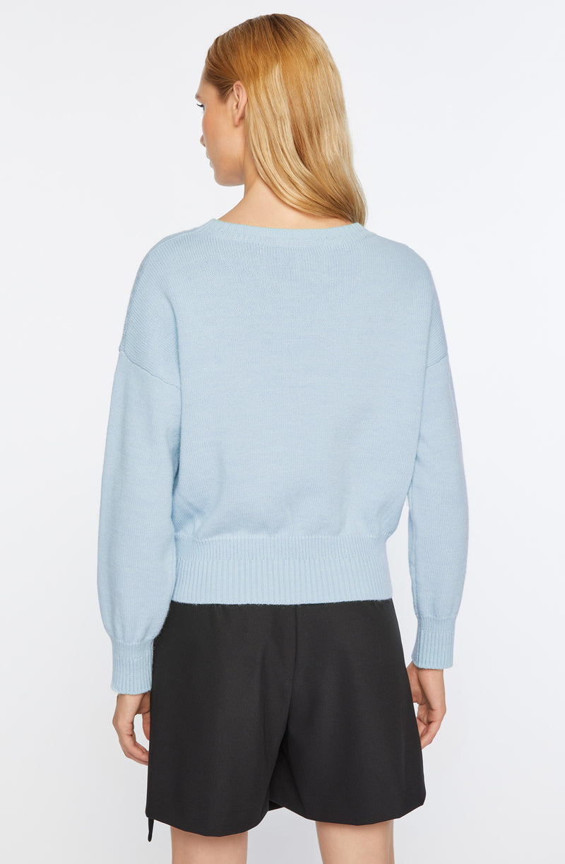 SWEATER IN COARSE WOOL WITH ROUND NECKLINE AND DOUBLE RIBBED EDGE