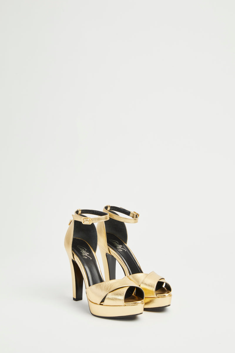 LEATHER PLATFORM SANDALS WITH CROSS STRAPS