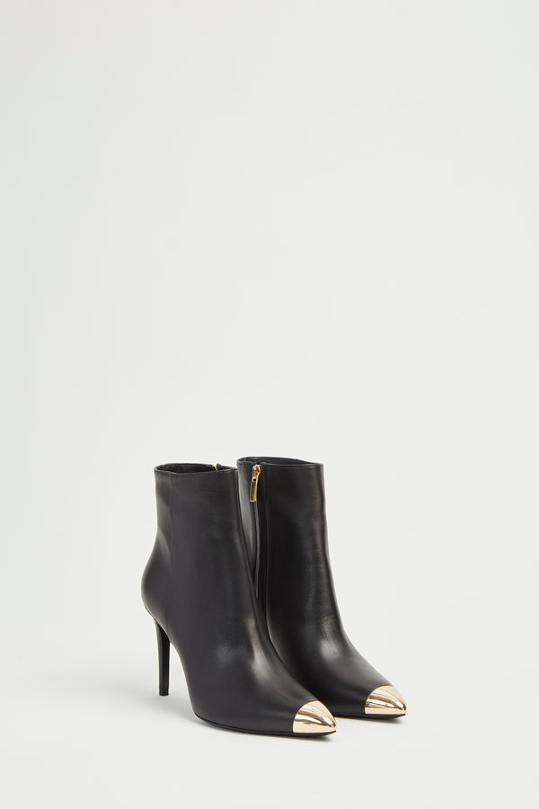 LEATHER BOOTIES WITH GOLD METAL TIPS