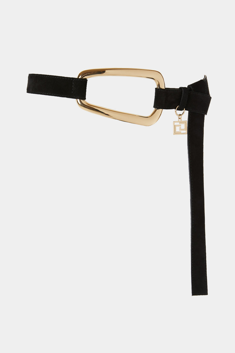 LONG KNOTTED BELT IN SUEDE WITH GOLD MAXI BUCKLE