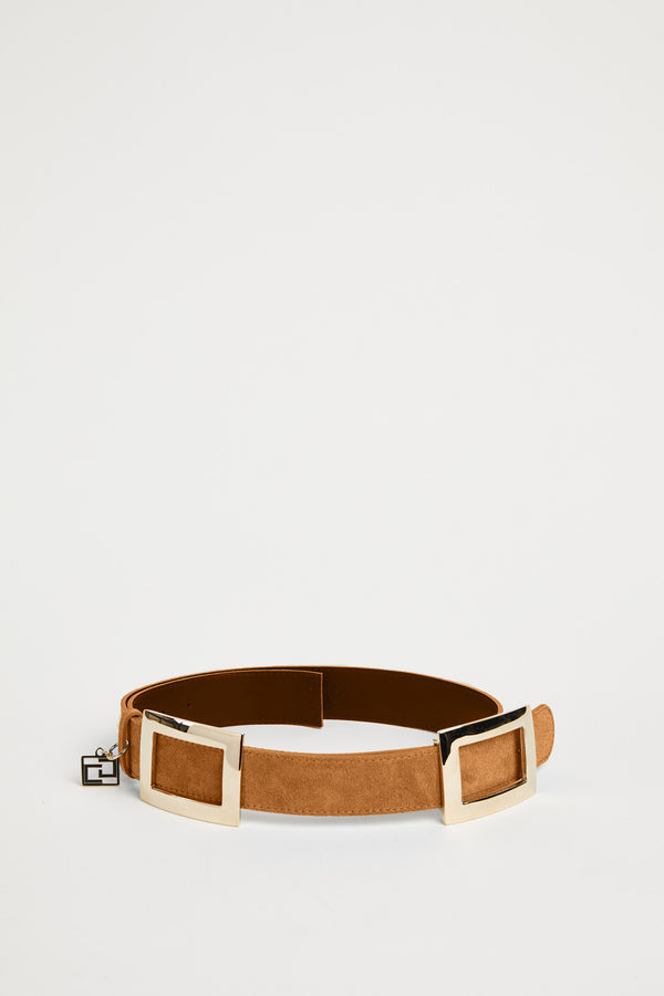 SUEDE BELT WITH DOUBLE BUCKLE AND GOLD CG CHARM