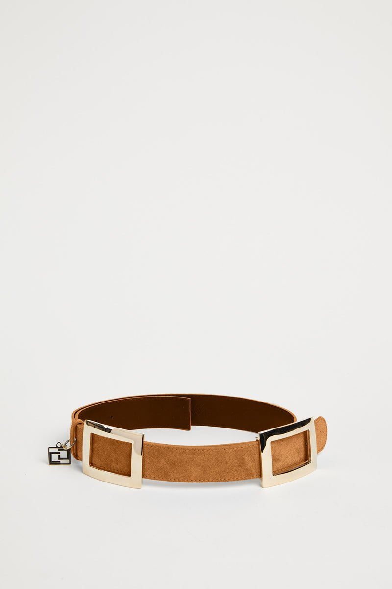 SUEDE BELT WITH DOUBLE BUCKLE AND GOLD CG CHARM
